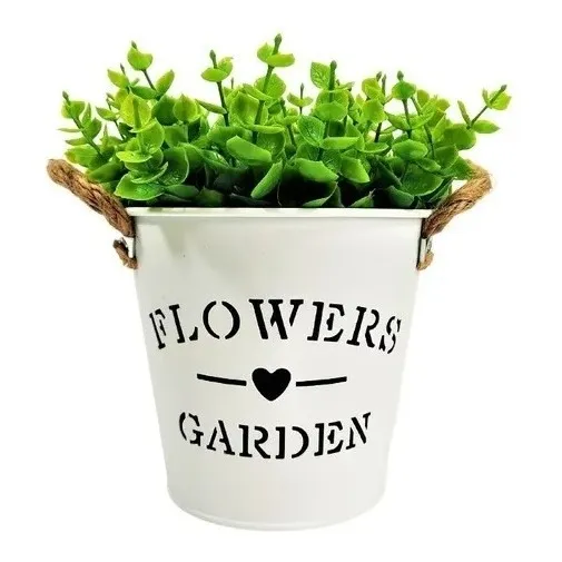 Enfeite Cachepô Flowers & Garden  Metal- Plantas Artificiais