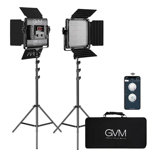 Kit Gvm De Iluminación Profesional Panel Led Luz Fria/calida