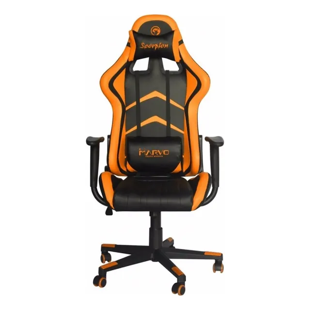 Silla de escritorio Marvo CH-106 gamer ergonómica negra y naranja con tapizado de cuero sintético