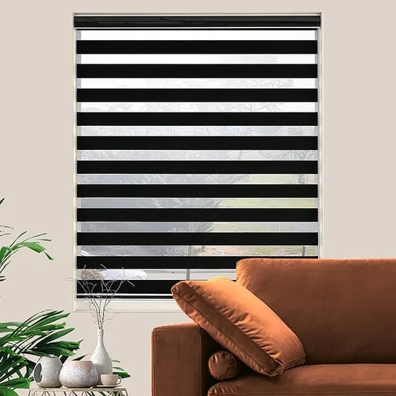 Estores Enrollables Dobles Cortinas 100x200cm Negro