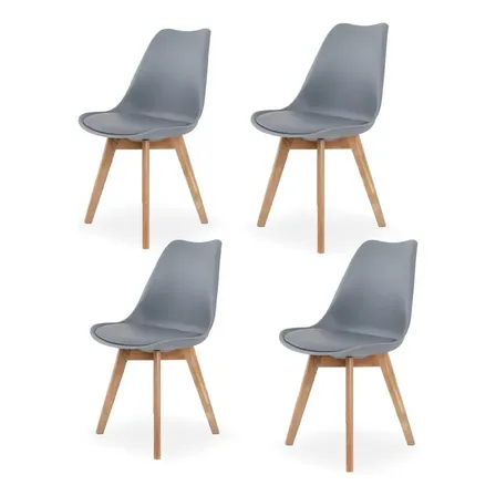 Silla De Comedor Acolchada Moderna Con Patas De Madera 4 Pz Asiento Gris Diseño De La Tela Liso