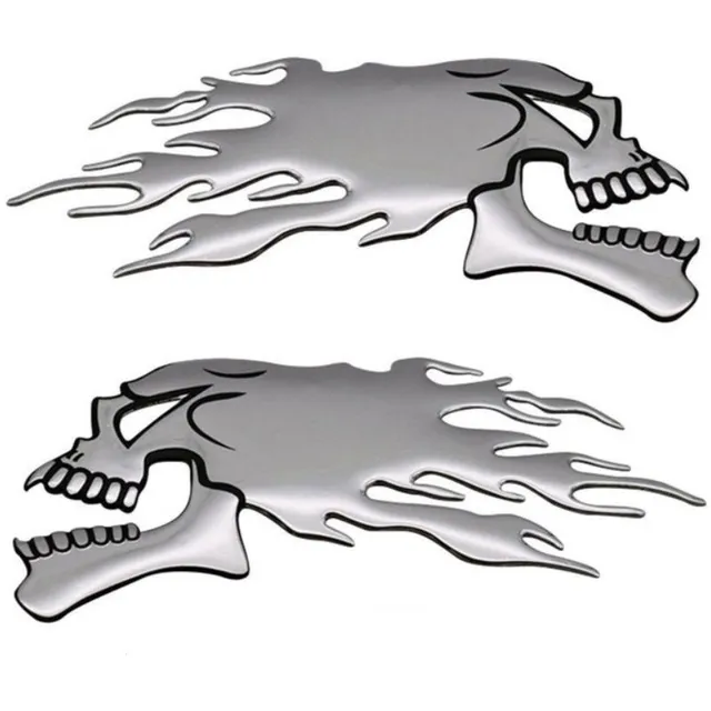 Sticker Metalico 3d Calavera X2 - Para Laptop Moto Auto