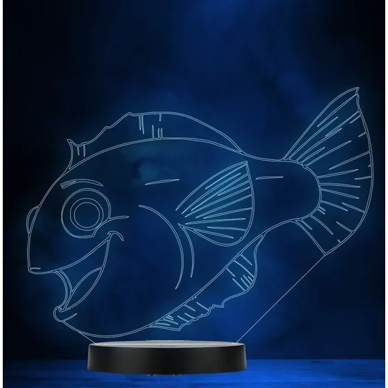 Lampara 3d Pez Animal Luz Ilusion 7 Colores