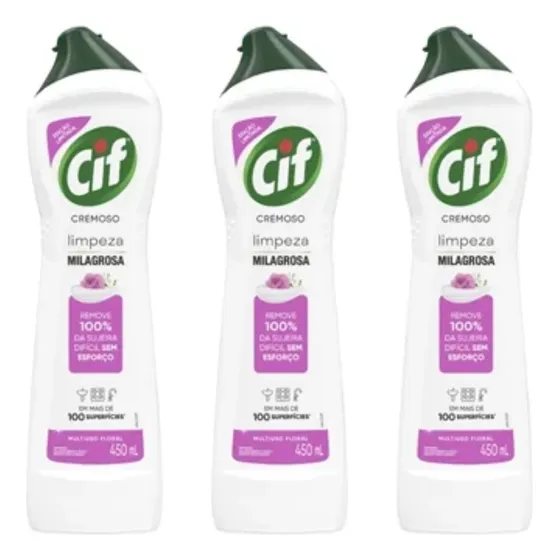 Kit 3 Cif Cremoso Saponaceo Multiuso Limpeza Milagrosa 450ml