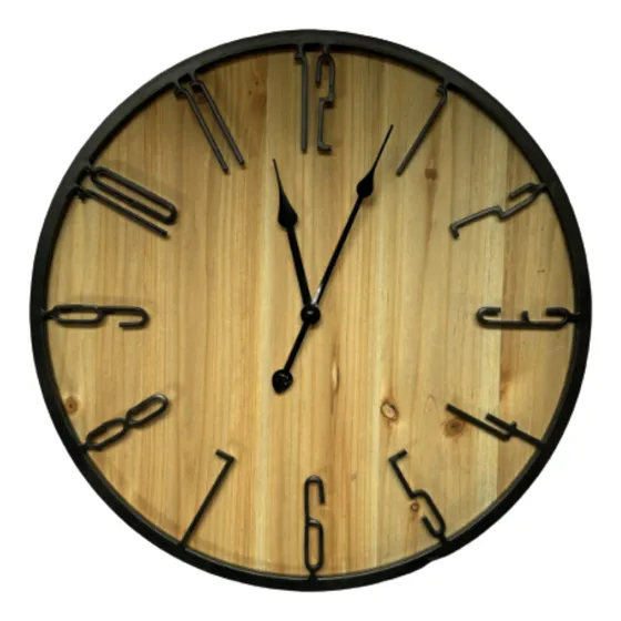 Reloj De Pared Rustico Madera Deco Metal Negro 45cm Bh Ct