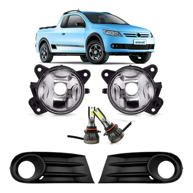 Kit 2 Faro Camineros + 2 Led + Rejillas Saveiro G5 2009 2013