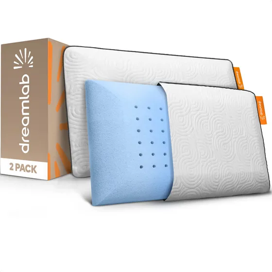 2 Pack almohada Memory Foam gel Dreamlab Blue gel estándar fresca, hipoalergénica funda de bambú certificada Certipur-us, Oeko-tex Standard 100 | Firmeza: firme medio