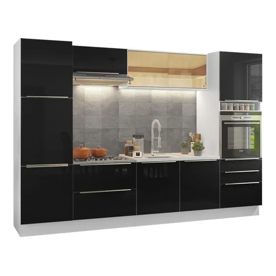 Cocina Integral Completa Modular Madesa Lux 320cm Negro Blanco/negro 01