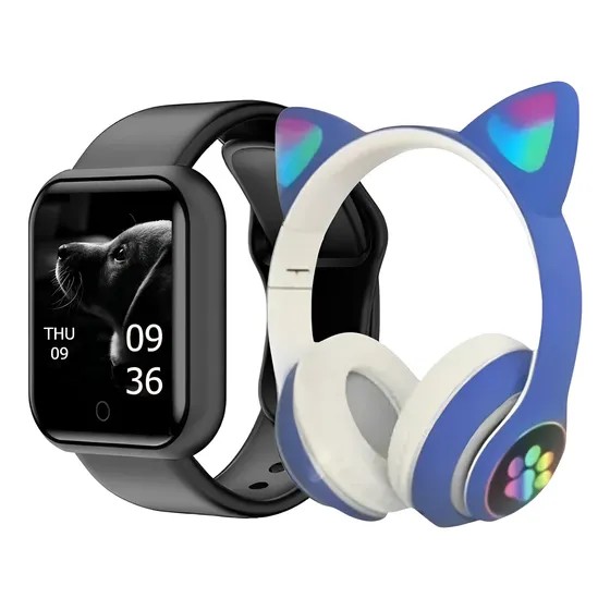 Relógio Smart Digital D20 Masculino / Feminino+ Fone Cat Led