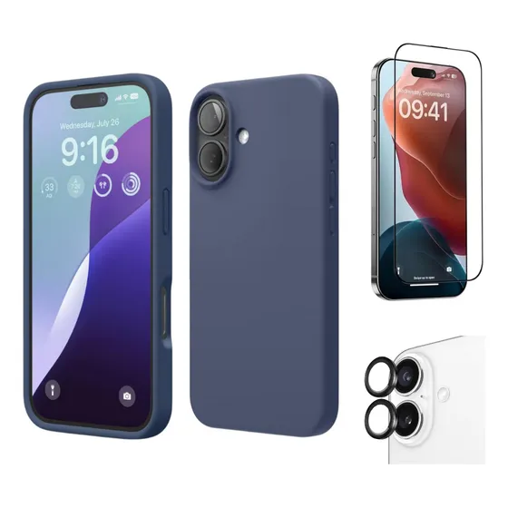Case Funda Soft Premium Azul Noche Para iPhone 16 + Micas