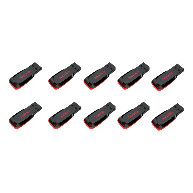 Paquete 10 Pzas Usb 16gb Sandisk 2.0 Sdcz50-016g-b35 /k Color Negro/Rojo