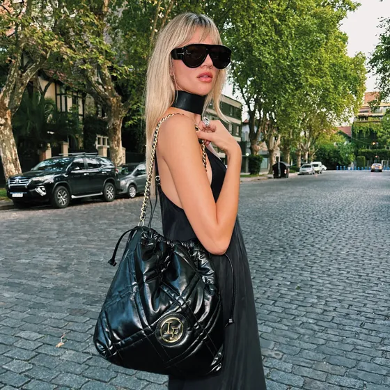 Tote Bucket Gold Donna Negro
