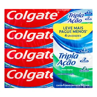 Kit Creme Dental Colgate Tripla Ação Menta Original Pacote Com 4 Unidades 360g Kit Creme Dental Colgate Tripla Ação Menta Original Pacote Com 4 Unidades 360g