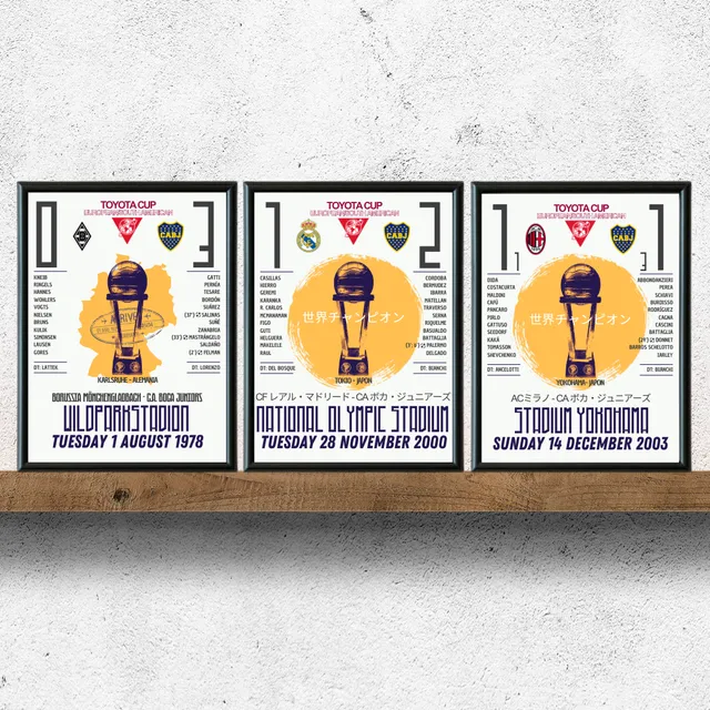 Cuadros Boca Juniors Campeón Del Mundo X3 C/vidrio 30x40cm