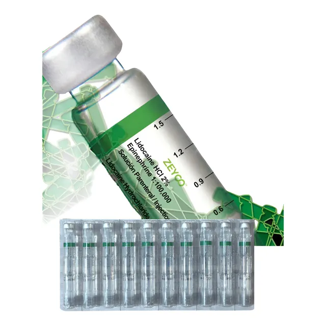 Tira De Lidocaina Fd Zeyco Vidrio 10 Cartuchos