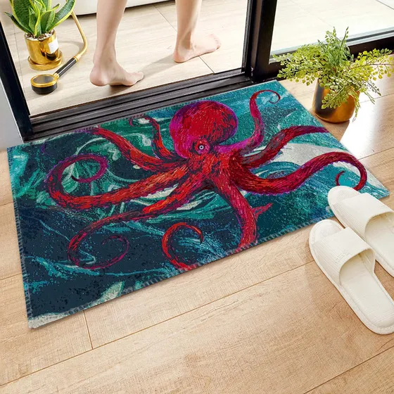 Gelyijix Alfombra Baño Antideslizante Pulpo Rojo Microfibra