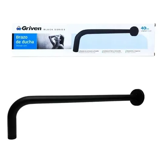 Brazo Tubo Ducha Regadera 40 Cm Negro Griven
