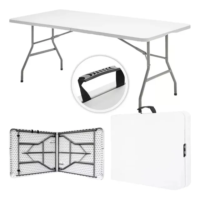 Mesa Plegable Plástico Kitul Portátil De Jardín Portafolio 1.8 M Color Blanco