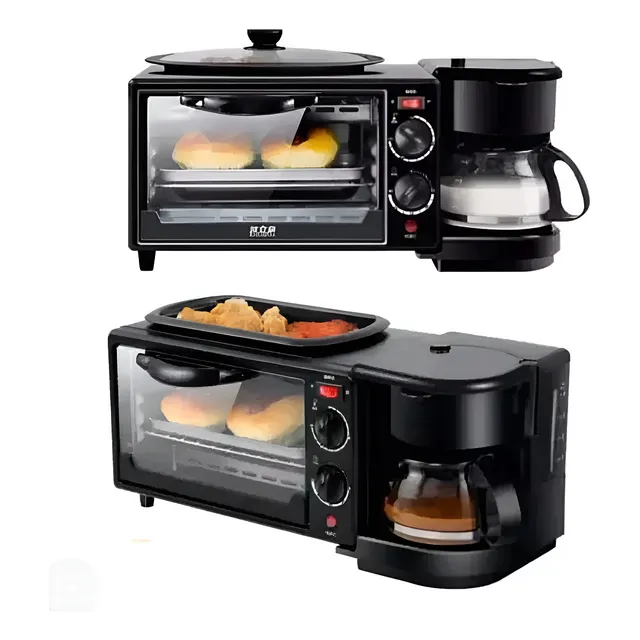 Horno Eléctrico Con Cafetera Y Plancha 3 En 1