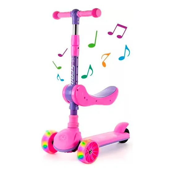 Scooter Patín Del Diablo Musical Luces Led Para Niña Niño Color Rosa/Morado