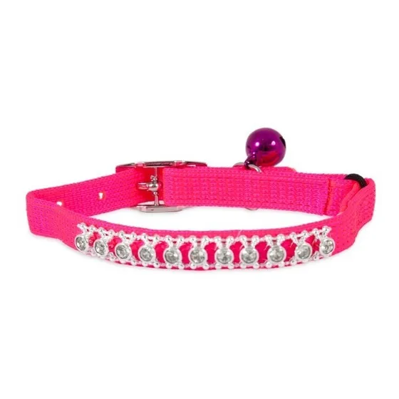 Collar Para Gatos Elastico Con Joyas Y Cascabel Elastico 3/8