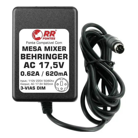 Fonte Ac 17,5v Para Mesa Som Mixer Behringer Xenyx Ub1202