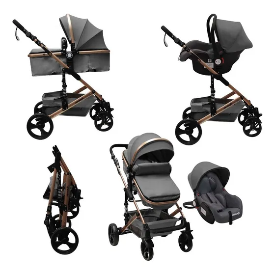 Coche Avanti Bebe Convertible 3-1 Huevito + Moisés Plegable Color Gris Color del chasis Bronce