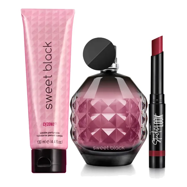 Sweet Black Perfume De Mujer Con Locion Y Labial Cyzone
