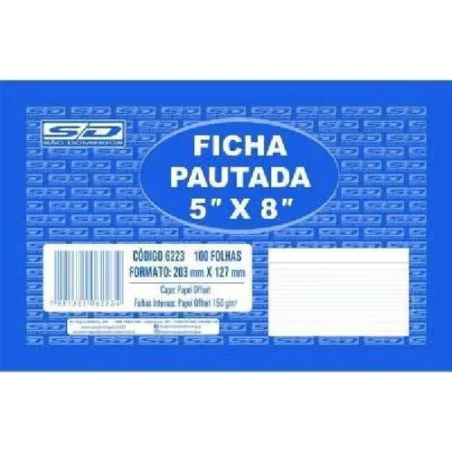 Ficha Pautada 5x8 100 Folhas 203x127 Sao Domingos