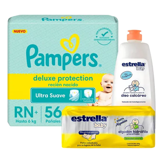 Pañales Pampers Deluxe Rn Algodon Precortado Oleo Calcareo