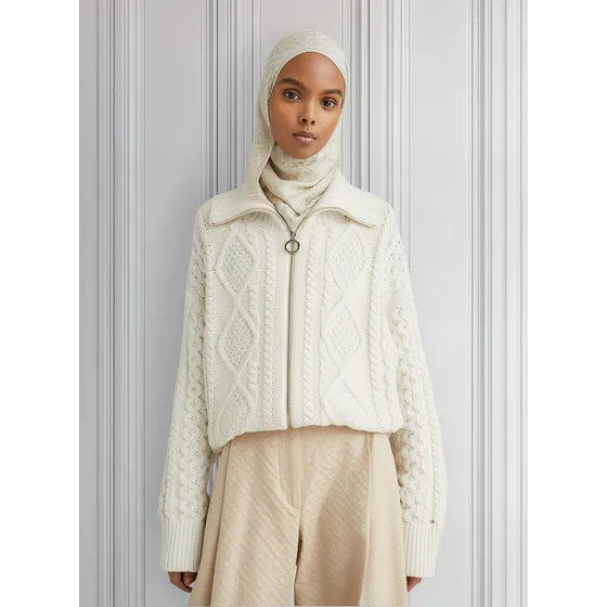 Saco De Punto Trenzado Con Cremallera Blanco Tommy Hilfiger