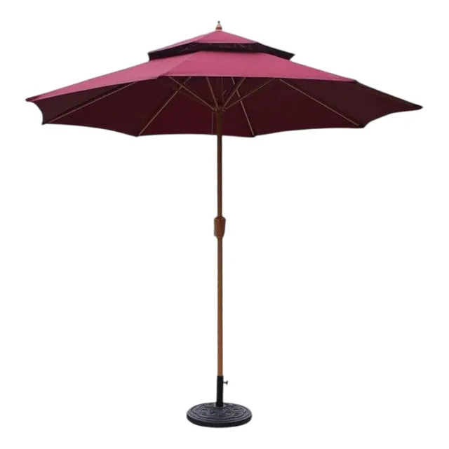 Parasol Gigante Lona Impermeable, Doble Copa. Color Vino