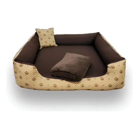 Cama Berço Grande 70x70 Gv Enxovais Caminhas Pet Marrom com Manta e Travesseiro
