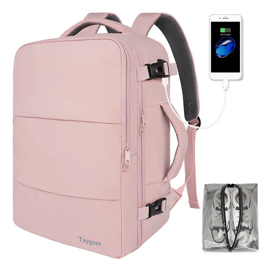 Mochila De Viaje Mujer, Mochila Para Laptop 15.6 Pulgadas, Antirrobo Y Impermeable Mochila Aprobado Por Avión 10kg Taygeer 1001 color rosa diseño lisa