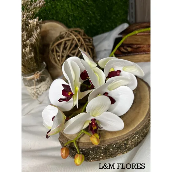 Galho Flor De Orquídea Em Silicone Artificial Com 6 Flores