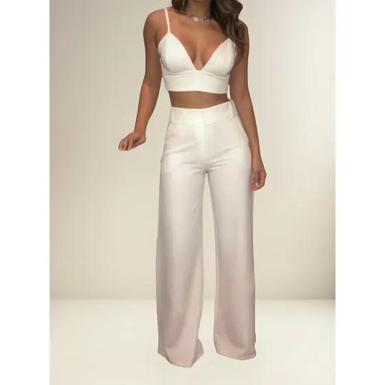 Conjunto Calça Flare Pantalona E Cropped Curto  Decote #cj25