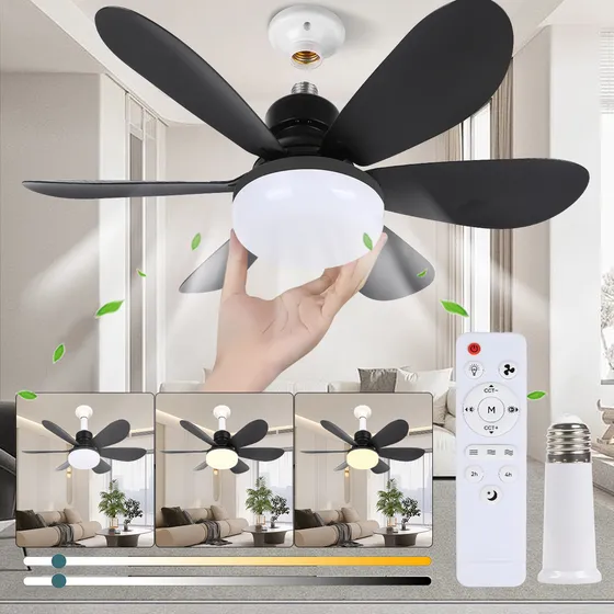 Lampara Ventilador De Techo Led 52cm Con 6 Aspas Y Control Remoto, Incluye Expansor Y Base De Abanico