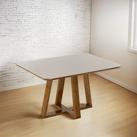 Mesa De Jantar 1,60 X 0,90 Cm Em Madeira Maciça Com Vidro