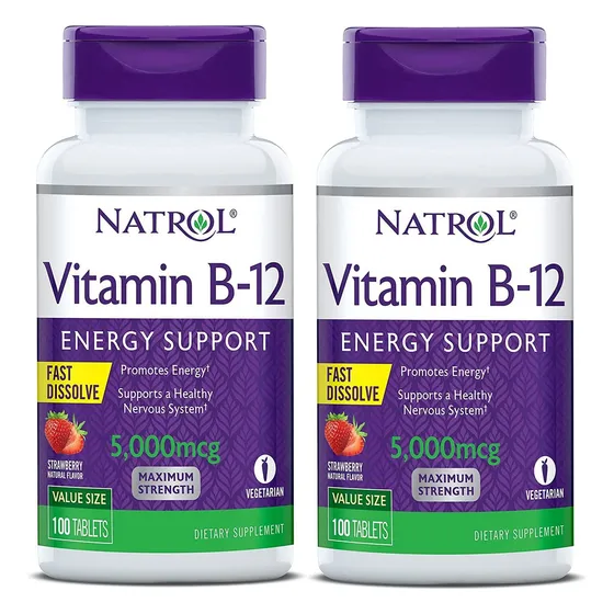 Kit 2x Vitamina B12 5000mcg Fast Dissolve 100 Tablets Natrol Sabor Morango