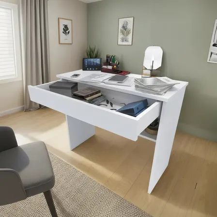 Mesa Escrivaninha Office Notebook Computador Com Gaveta Cor Branco