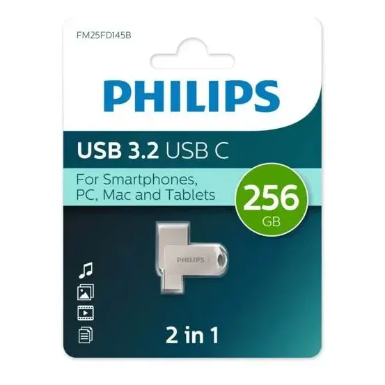 Pendrive Philips 256 Gb 2 En 1 Usb Tipo C Gris Gris