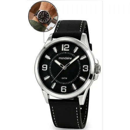 Relógio Mondaine Masculino Pulseira Silicone Preto Fosforescente 50m Prateado