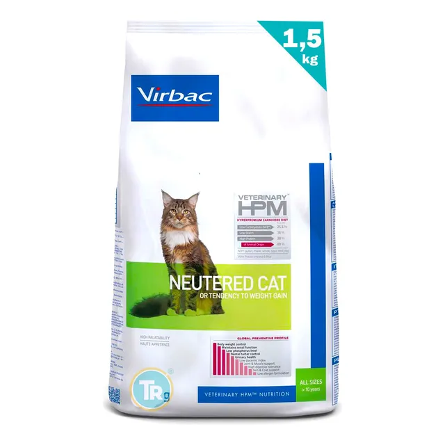Alimento Virbac Veterinary HPM Neutered & Entire para gato adulto sabor salmón de 1.5 kg