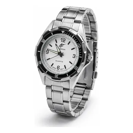 Relógio Masculino Aço Inox Quartz Prova D'água + Caixa 44mm Branco