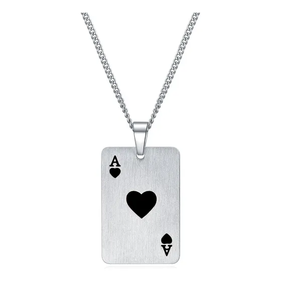 Collar Carta De Póker Acero Inoxidable Para Hombres