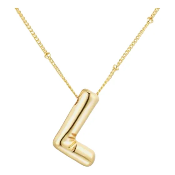 Collar Inicial Globo Letra L Acero Inoxidable Chapa Oro 18k