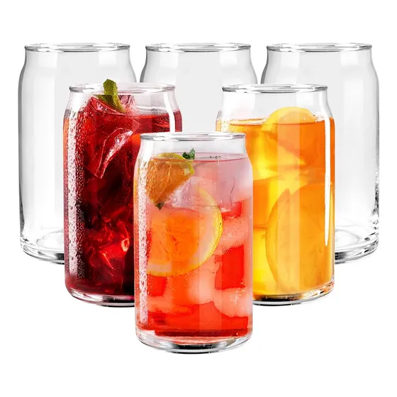 Vaso Pack X 6 Con Popote/sorbete Vidrio Glass Coffe Can 16oz