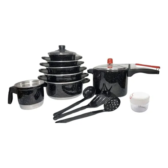 Jogo De Panela Preto 10 Pçs + Mini Processador 170ml 