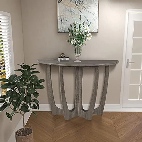 Finecasa Consola De Madera, Mesa De Entrada Media Luna, Mesa