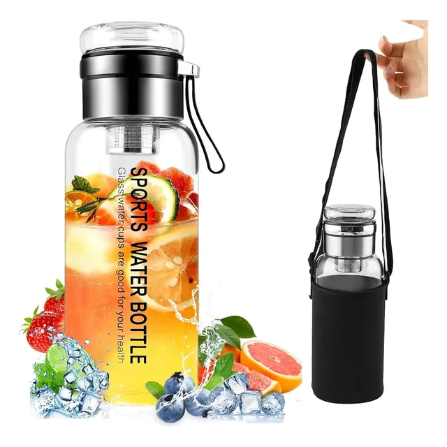 Botella De Vidrio De 1 Litro Con Colador De Acero Inoxidable